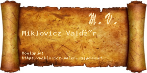 Miklovicz Valér névjegykártya